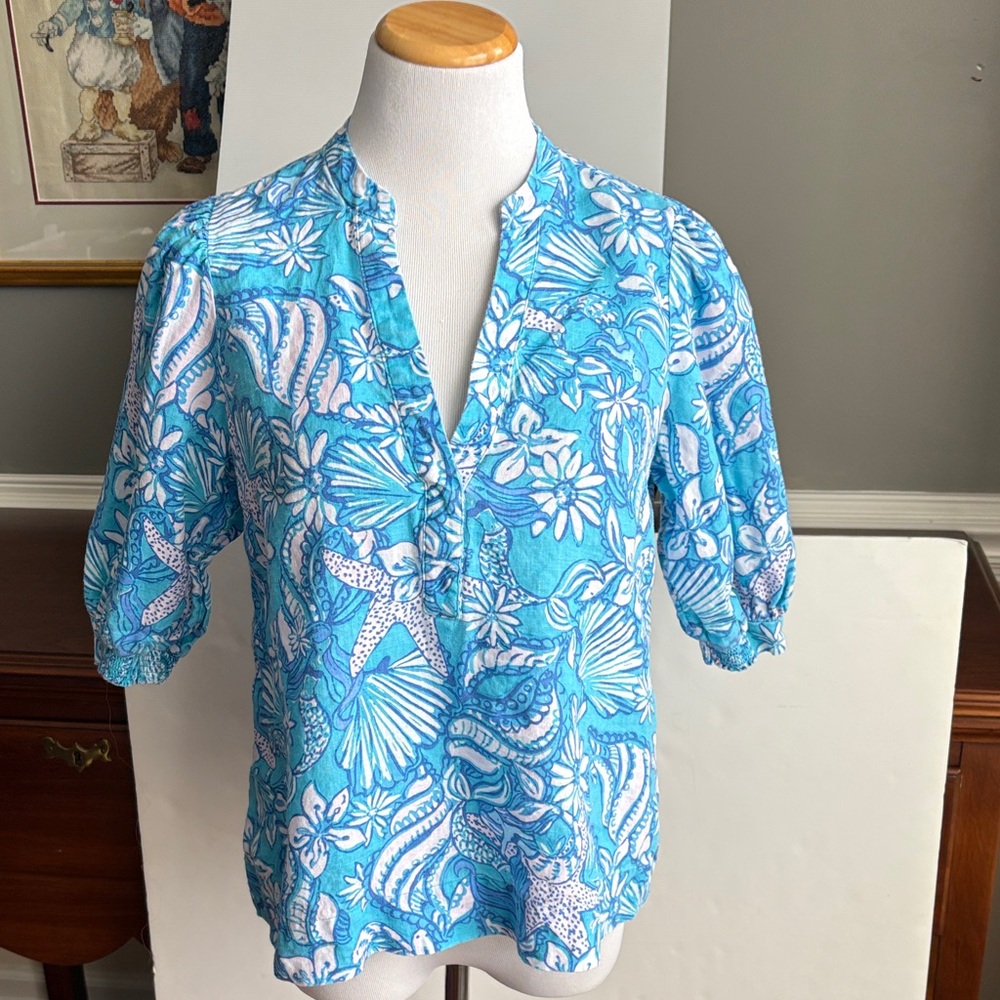 Lily Pulitzer Mialeigh Elbow Sleeve Linen Top
